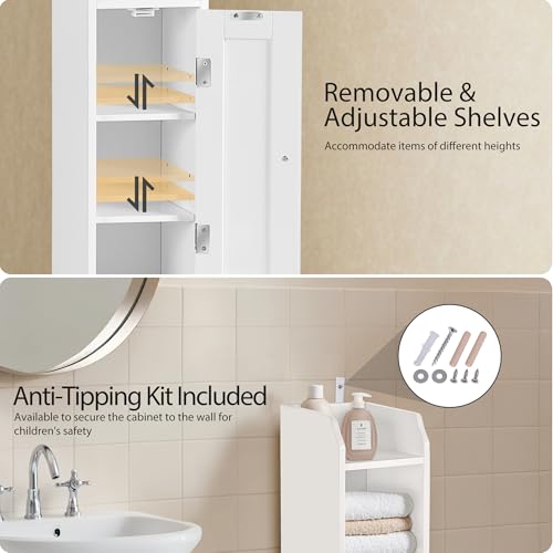SUPER DEAL Small Bathroom Storage Corner Cabinet Set of 2, Narrow Floor Bathroom Toilet Paper Storage Organizer with Adjustable Shelves for Small Space, White