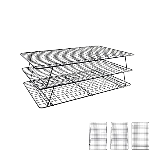 Cooling Rack 16"x10", 3-Tier Stackable & Collapsible Cooling Racks | Cooling Racks for Cooking and Baking, Roasting, Grilling, Oven & Dishwasher Safe (Black, 3-Tier-SL) - color: Black, size: 3-Tier-SL
