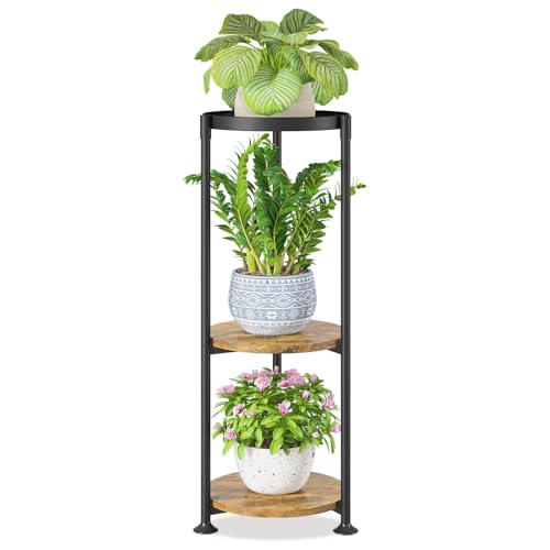 LASZOLA 3 Tier Black Plant Stand Indoor for Large Tall Heavy Duty Flower Planter, Metal Vertical Multi Level Rack for Narrow Floor Corner, Sturdy Round Holder Organizer, Modern, Mid Century, Farmhouse - color: Standard Black-Brown, size: 3 Tier