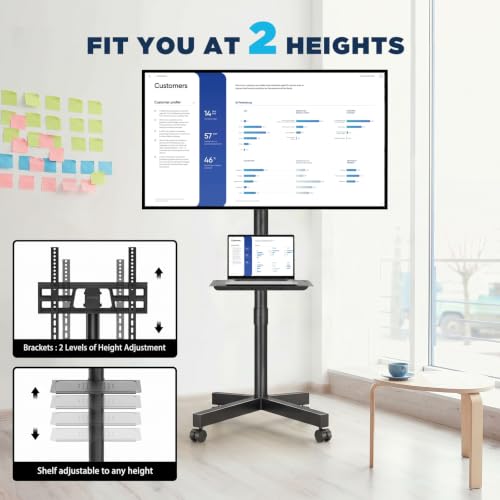 Mobile TV Stand with Tilt & Rolling Wheels, Fits 23–65 Inch LED LCD TVs, Portable TV Cart with Adjustable Media Shelf, Holds 99 lbs (Max VESA 400x400mm) for Living Room, Bedroom, Office - size: Style 4 15"D x 17"W x 57.7"H
