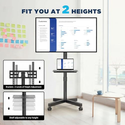 Mobile TV Stand with Tilt & Rolling Wheels, Fits 23–65 Inch LED LCD TVs, Portable TV Cart with Adjustable Media Shelf, Holds 99 lbs (Max VESA 400x400mm) for Living Room, Bedroom, Office - size: Style 4 15"D x 17"W x 57.7"H