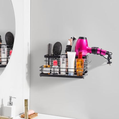 VITVITI Metal Hair Tool Organizer Wall Mounted, Hair Dryer Holder Basket Storage, Bathroom Sink Organizer Countertop for Vanity Makeup Brush/Hair Straightener/Styling Tools, Matte Black, Stand - style: B Black