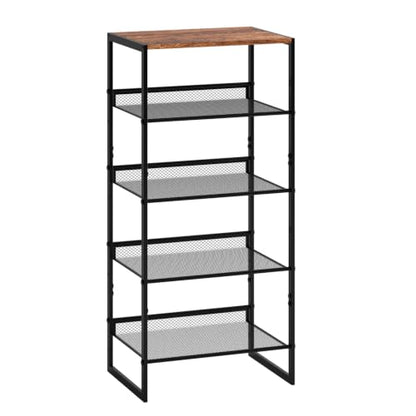 5 Tier Metal Shoe Rack, Sturdy Steel Frame with Rust-Proof Coating, MDF Top, Adjustable Flat Inclined Mesh Shelves, Anti-Tip Scratch-Resistant Feet, Sleek Show Rack for Entryway, Hallway, Garage - size: 5 Tier (16.5″x11.8″x36″)