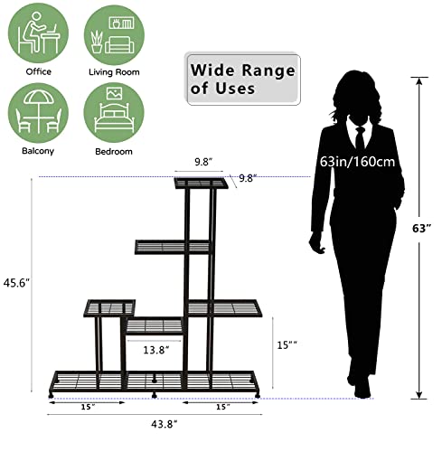 Twhep Heavy Duty Metal Plant Stand, 5 Tiers Multifunctional Plant Stand for Indoor Outdoor, for Tall Large Rack for Living Room Garden Balcony, Black