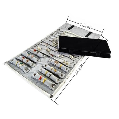 Velvet Travel Jewelry Case Roll Bag Organizer for Necklace Bracelet Earrings Ring (Black) (Black and Grey) - color: Black and Grey