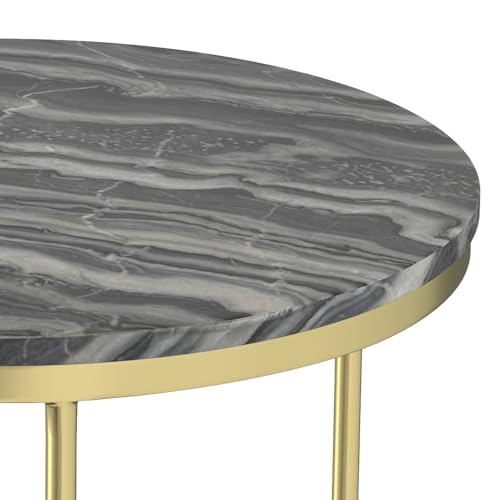 SIMPLIHOME Ashley Nesting Tables Set – 16 inch Wide Genuine Marble Top Metal Accent Tables in Grey Taupe Marble/Gold, Round End Tables for Living Room or Bedroom with Compact Design, Assembled