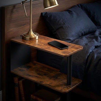 3-Tier Narrow End Table, Industrial Slim Side Table for Small Spaces, Sofa Couch Table Accent Nightstand with Storage Shelves for Living Room, Bedroom, Rustic Brown - color: Rustic Brown
