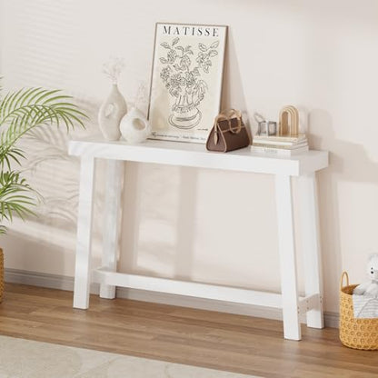 47-Inch Narrow Console Table, Entryway Sofa Table for Hallway,White | 100% Natural Bamboo slim profile, reinforced angled frame versatile wall-side placement - color: White, style: Classic