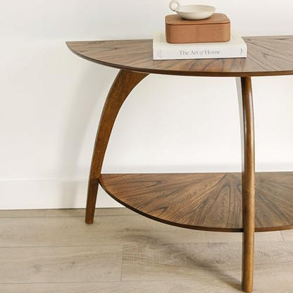 Martin Svensson Home LAX Mid Century Wood Sofa Console Table, Nutmeg Brown | Retro Modern, Half-Moon Table with Lower Shelf, for Living Room or Entryway - color: Warm Nutmeg Brown