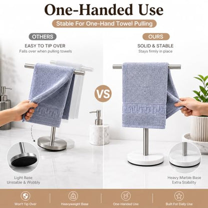 Hand Towel Holder, 15 Inch T-Shape Freestanding Towel Rack Stand for Bathroom & Kitchen Countertop with Brushed Nickel Finish and Marble Base - color: Brushed Nickel