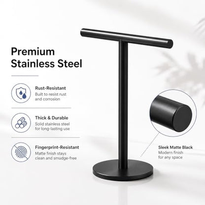 Bathroom Hand Towel Holder Stand，T-Shape Hand Towel Holder Stand SUS304 Stainless Steel Matte Black for Bathroom，Kitchen or Vanity Countertop - color: Matte Black