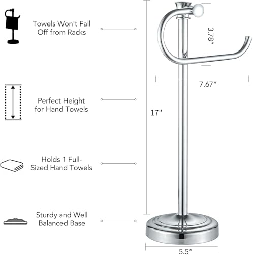 Stand Hand Towel Holder, Countertop Towel Bar, Polished Chrome | 17 Inch Bathroom Towel Hanger, Freestanding Vanity Counter Top Towel Holder, Towel Ring Hardware Accessories, Stainless Steel - color: Polished Chrome