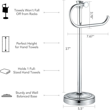 Stand Hand Towel Holder, Countertop Towel Bar, Polished Chrome | 17 Inch Bathroom Towel Hanger, Freestanding Vanity Counter Top Towel Holder, Towel Ring Hardware Accessories, Stainless Steel - color: Polished Chrome