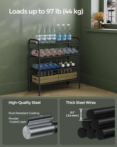 SONGMICS Shoe Rack, 4-Tier Shoe Organizer, Metal Shoe Shelf Storage with 4 Side Hooks, Holds 15 Pairs of Shoes, Height-Adjustable Shoe Rack for Entryway, Hallway, Closet, Ink Black ULMR069B01 - size: 4 Tiers (26.7"W)