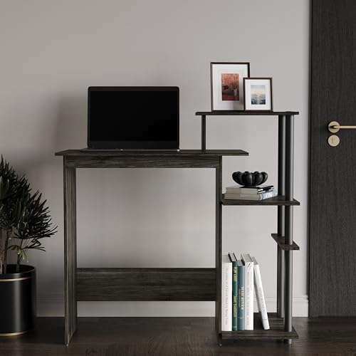 Elegance Writing Desk with Multi-Tier Open Shelves, Study Computer Desk for Home Office, Dark Grey - color: Dark Grey