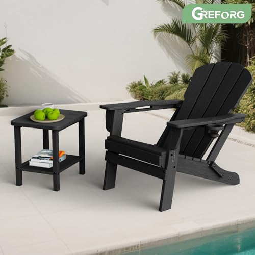 Patio Side Table, Small Rectangular HDPE Adirondack End Table for Outdoor Use in Pool, Garden, Lawn, Backyard,Black - color: Black
