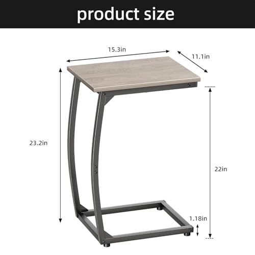 LAKEMID C Shaped End Table Set of 2,Side Table for Couch,Sofa End Table with Metal Frame,Couch Tables that Slide Under,TV Tray Table for Living Room Bedroom（Lvory） - color: Grey