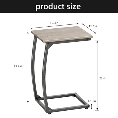 LAKEMID C Shaped End Table Set of 2,Side Table for Couch,Sofa End Table with Metal Frame,Couch Tables that Slide Under,TV Tray Table for Living Room Bedroom（Lvory） - color: Grey
