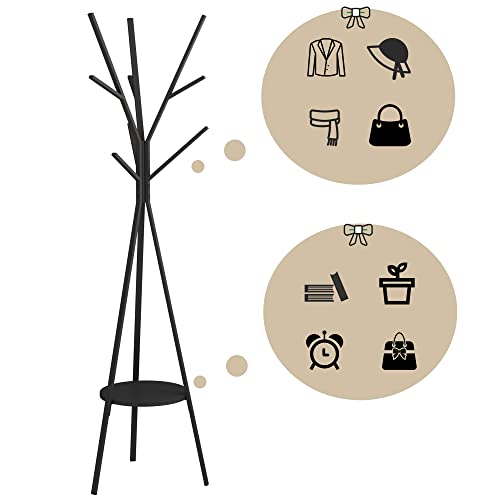 HOME BI Coat Rack Hat Stand Free Standing Display Hall Tree Metal Hat Hanger Garment Storage Holder with 9 Hooks for Clothes Hats and Scarves in Black,17.72" Wx17.72 Dx70.87 H (Black) - color: Black