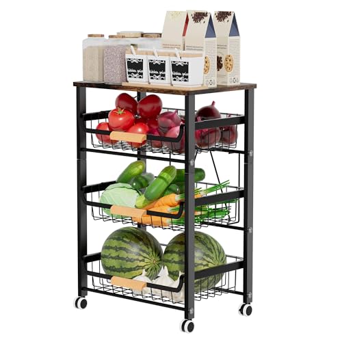 Fruit Vegetable Basket for Kitchen,4 Tier Pantry Organizers and Storage,Snack Organizer for Countertop,Pantry Cart,Metal Wire Storage Shelf Organizer Baskets for Kitchen, Pantry, Bathroom