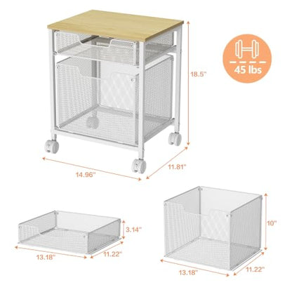 Tiaoheka Rolling File Cabinet Cart, Printer Stand with Storage Drawer, Mobile Filing Cabinet on Lockable Wheel, Hanging File Folder Organizer Beside Under Desk for Office Home, White (Patent Pending) - color: White