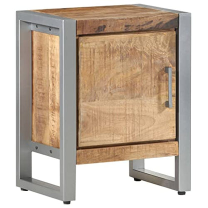 Industrial Nightstand 11.8 x 15.7 x 19.7 in Rough Mango Wood Brown Bedside Cabinet with Iron Frame No Assembly Needed for Bedroom and Living Room