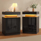 LED Nightstands Set of 2, 17 Inches Night Stand Set 2, Modern Bedside Table with LED Lights, High Gloss Surface, End Table with Storage for Bedroom, Black - color: Black-17"