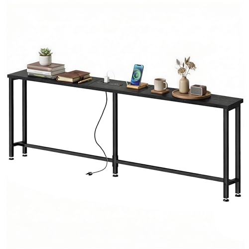 70" Narrow Sofa Table with Outlet (2 AC Outlets & 2 USB Ports), Behind Couch Table with Charging Station, Long Skinny Console Table for Living Room, Entryway and Hallway (Black) - color: Black, size: 70.8"W x 5.9"D x 29.7"H