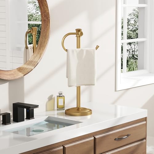 Stand Hand Towel Holder, Countertop Towel Bar, Brushed Gold | 17 Inch Bathroom Towel Hanger, Freestanding Vanity Counter Top Towel Holder, Towel Ring Hardware Accessories, Stainless Steel - color: Brushed Gold