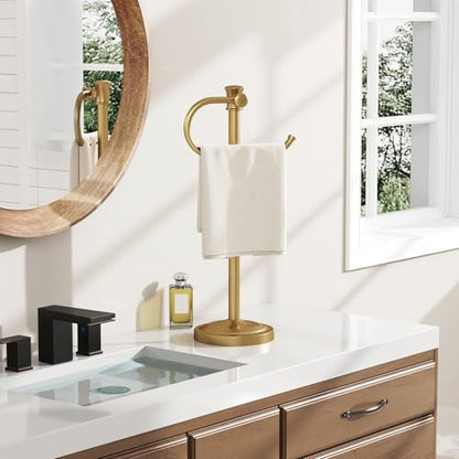 Stand Hand Towel Holder, Countertop Towel Bar, Brushed Gold | 17 Inch Bathroom Towel Hanger, Freestanding Vanity Counter Top Towel Holder, Towel Ring Hardware Accessories, Stainless Steel - color: Brushed Gold