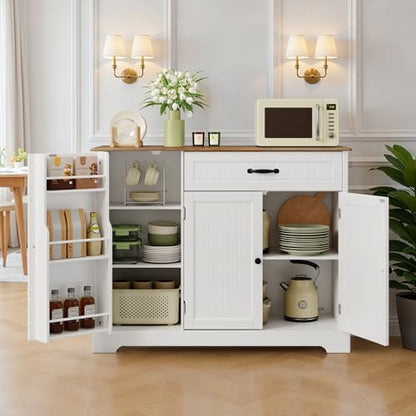Ahomly Buffet Cabinet, Coffee Bar, Sideboard Cabinet with Internal Storage Shelf for Dining Room, Kitchen, Living Room, Kitchen and Laundry Room,White and Rustic - color: White and Rustic