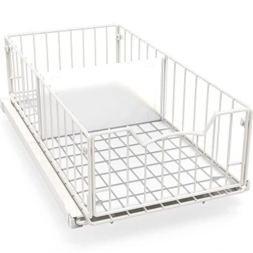 Simple Houseware Pull-Out Cabinet Sliding Basket, 17.2Dx9.7Wx5H, White | Ideal for Kitchen and Bathroom Cabinet Storage Organizer, Under Sink or Pantry Organization - color: White