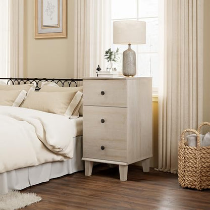 Modern Nightstand with Charging Station Set of 2 Drawer and Storage Cabinet End Table with Wood Leg for Bedroom Natural Wood Grain Beige - color: Beige Oak