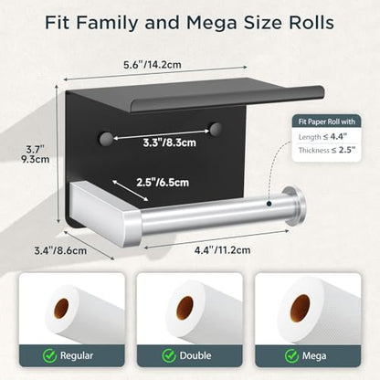 FORIOUS Toilet Paper Holder with Shelf, Adhesive or Screw Wall Mount Toilet Paper Roll Holder for Bathroom, Rustproof 304 Tissue Dispenser with Phone Shelf (1, Matte Black & Brushed Nickel) - color: Matte Black & Brushed Nickel