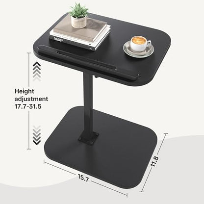 TV Tray Table, Sofa Side Armrest Tray, C Shaped End Table | Adjustable Height, Flip-Top, Snack Side Table with 360° Swivel and 180° Tilt, for Couch, Small Spaces, Bed, Chair, Black - color: Black