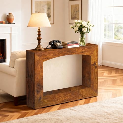 Sonharlar 46 Inch Entryway Table U-Shaped, Wooden Console Table with Socket Farmhouse Sofa Table for Entrance, Hallway, Living Room,Behind Couch(Rustic Brown) - color: Rustic Brown, size: 46IN U