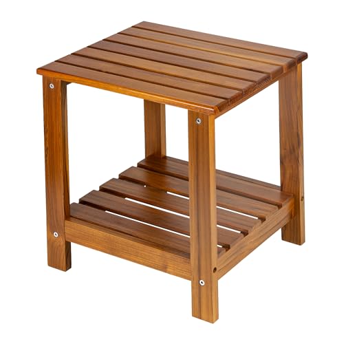 Utoplike Teak Side Table Outdoor, Patio End Table Double Layer for Garden | Wooden Coffee Accent Tables for Backyard, Pool, Bed, Living Room, Couch, Two-Tier - size: 2-Tier