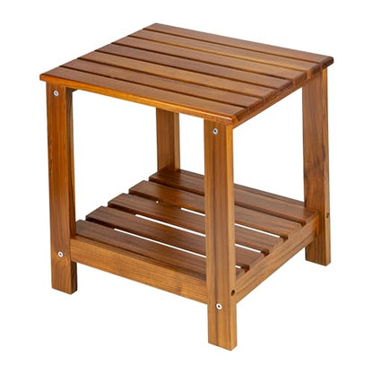 Utoplike Teak Side Table Outdoor, Patio End Table Double Layer for Garden | Wooden Coffee Accent Tables for Backyard, Pool, Bed, Living Room, Couch, Two-Tier - size: 2-Tier