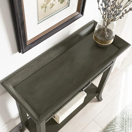 Topol Tray Edge Solid Wood Console Table with Drawer and Shelf, Smoke Gray Wash, Perfect for Entryways, Hallways, and Living Rooms – Leick Home, 10127-GR - color: Smoke Gray