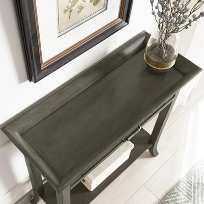 Topol Tray Edge Solid Wood Console Table with Drawer and Shelf, Smoke Gray Wash, Perfect for Entryways, Hallways, and Living Rooms – Leick Home, 10127-GR - color: Smoke Gray