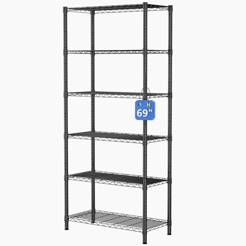 Golpart 6Tier Adjustable Storage Shelves Metal Wire Shelving Standing Shelf | Utility Heavy Duty Unit Rack Closet Organize for Home Kitchen Laundry Room Organization Pantry 12"Dx22"Wx69"H Black - color: Black, size: 6-tier-12"Dx22"Wx69"H