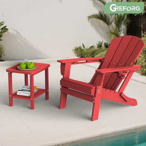 Patio Side Table, Small Rectangular HDPE Adirondack End Table for Outdoor Use in Pool, Garden, Lawn, Backyard,Red - color: Red