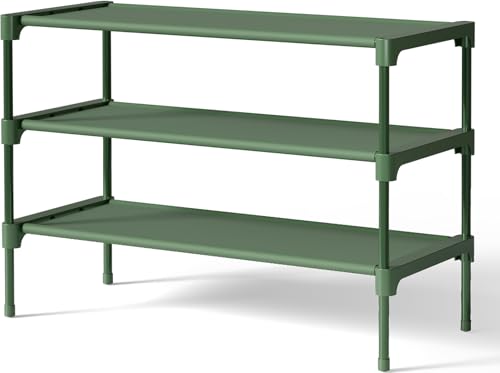 Kitsure Shoe Rack - Non-Woven Shoe Rack Shelf, 27.5" Wide - 3 Tier, Green | Shoe Organizer for Closet, Entryway, Garage, Stackable Shoe Shelves, college dorm&apartment essentials - color: Sage Green, size: 27.5" Wide - 3 Tier