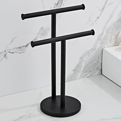 Black Hand Towel Holder Stand, Double T-Shape Hand Towel Stand Towel Rack Towel Bar for Bathroom Countertop, SUS304 Stainless Steel SHUNLI - color: Black-s