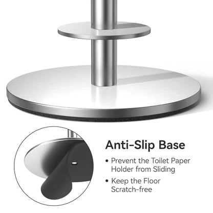 Freestanding Toilet Paper Holder with Shelf,5 Roll Storage,Brushed Nickel | Holds 5 Toilet Paper Rolls,Rustproof Stainless Steel,Waterproof Storage Shelf,Freestanding No Drilling Design,Easy Assembly - color: Brushed Nickel