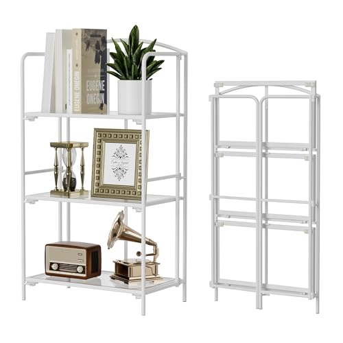 Crofy 3-Tier Foldable Bookshelf, White Frame & Transparent Shelves | No-Assembly Collapsible Portable Storage Organizer; Sturdy Transparent Shelves; Ideal for Living Room & Home Office - color: White Frame & Transparent Shelf, size: 3 Tier