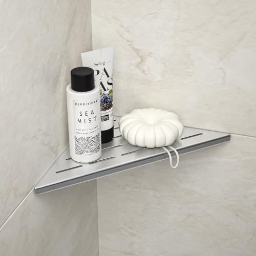 Corner Shower Shelf 10" Brushed | 304 Stainless Steel, Slot Design, Recessed Corner Shelf Bathroom Grout in Shelf for Tiled Wall - color: Brushed, size: 10"
