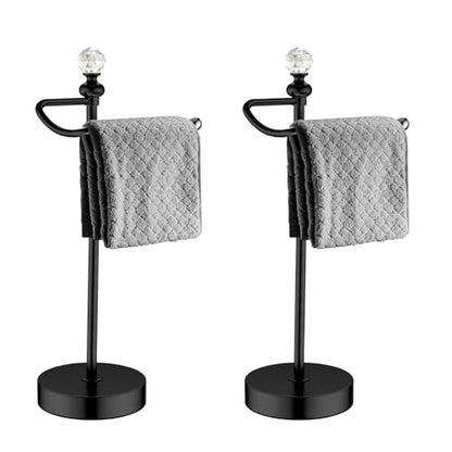 ROLABAM Bath Hand Towel Holder Stand, 2 Pack Stainless Steel Black Towel Rack Hand Holder for Bathroom, Small Countertop Free Standing Hand Towel Rack with Heavy Base (Matte Black, 2 Pack) - color: Matte Black-2pcs
