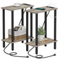 TUTOTAK Narrow Side Table Set of 2, Small End Table with Charging Station | 2-Tier Skinny Sofa Table, Slim Nightstand, Easy Assembly for Living Room, Bedroom, Greige TB01BG0602 - color: Greige, size: 2-tier