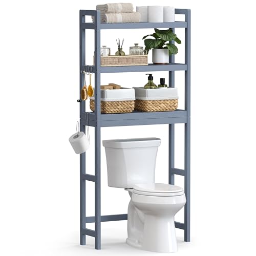 SONGMICS Over The Toilet Storage, 3-Tier Over Toilet Bathroom Organizer with Adjustable Shelf, 10.2 x 24.8 x 66.9 Inches, Space-Saving, Gray UBTS001G01 - color: Grey, size: 3 Tiers (66.9"H)